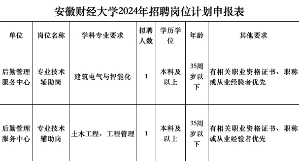 2024年度安徽财经大学 专业技术辅助岗位人才派遣人员 公开招聘公告